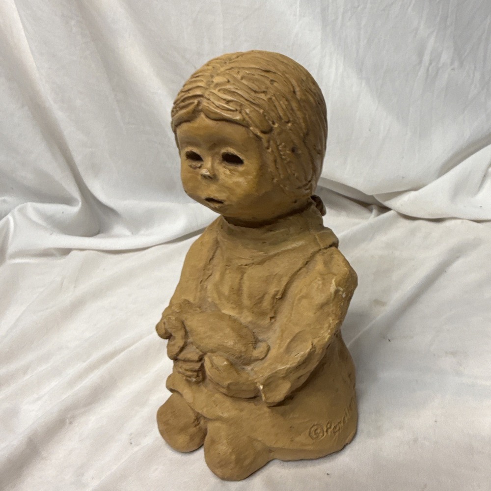 Vintage 1973 Penellen Clay Pottery Creepy Goth Girl Macabre Folk Art Oddity MCM
